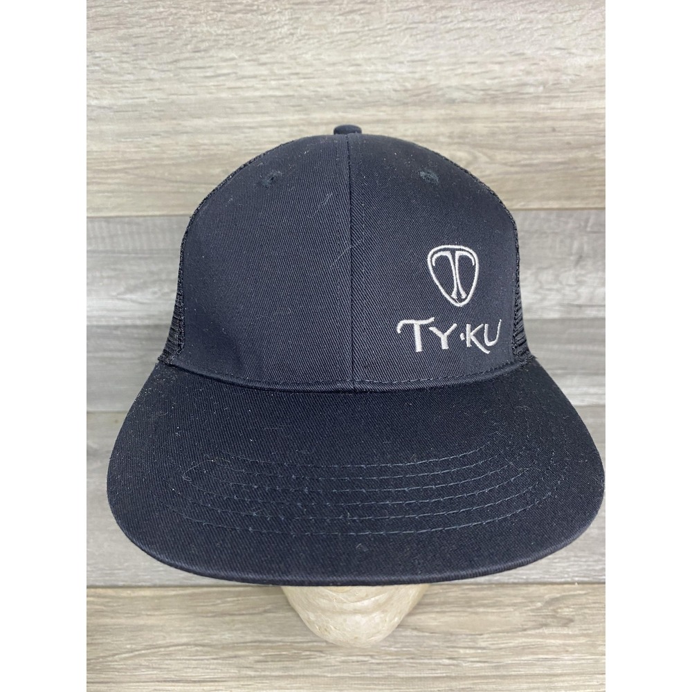 TY KU Hat Cap Snap Back One Size Black Mesh Trucker Mens Promo Logo Adjustable